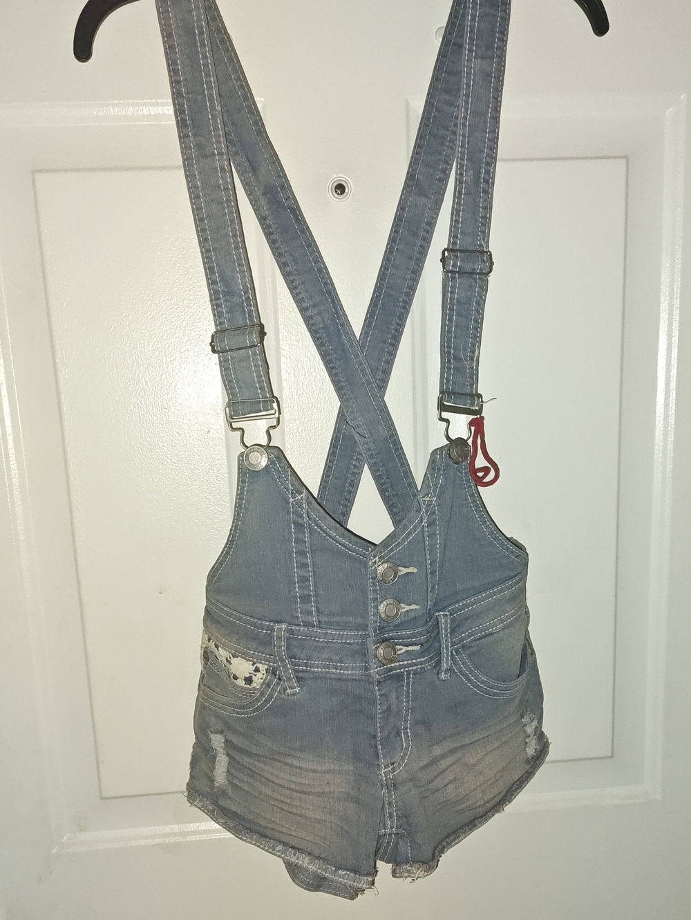 Rue21 Light Blue Distressed Denim Overall Shorts